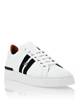Кожаные низкие кеды в полоску Philipp Plein, белый