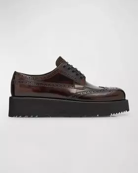 Кожаные оксфордские лоферы на шнуровке на плоской платформе Prada, цвет Bruciato
