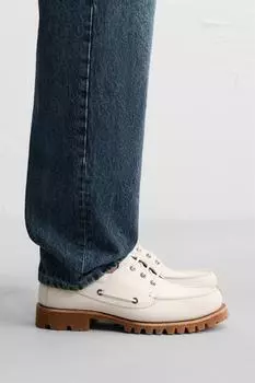 Кожаные палубные туфли ZARA, белый