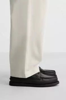 Кожаные палубные туфли ZARA, черный