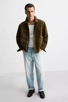 Кожаные палубные туфли ZARA, черный