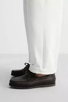 Кожаные палубные туфли ZARA, коричневый