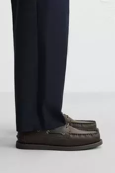 Кожаные палубные туфли ZARA, коричневый
