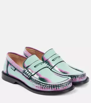 Кожаные пенни-лоферы Campo Loewe, Mint/Pink/Forest Green