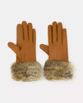 Кожаные перчатки меховая манжетка новогодняя Latouche, коричневый