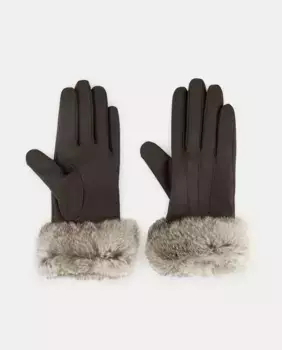 Кожаные перчатки меховая манжетка новогодняя Latouche, коричневый