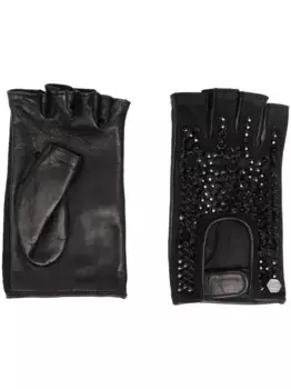 Кожаные перчатки с кристаллами Philipp Plein, черный