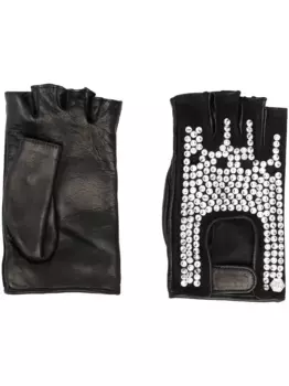 Кожаные перчатки с кристаллами Philipp Plein, черный