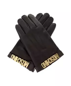 Кожаные перчатки с логотипом Moschino, черный