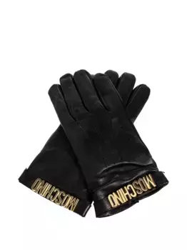 Кожаные перчатки с логотипом Moschino, черный