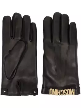 Кожаные перчатки с логотипом Moschino, черный