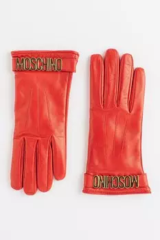 Кожаные перчатки с металлическим логотипом Moschino, красный