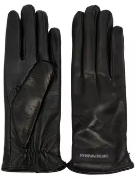 Кожаные перчатки с нашивкой-логотипом Emporio Armani, черный
