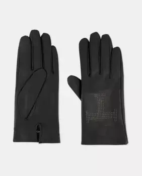 Кожаные перчатки с вырезанным логотипом Latouche, черный