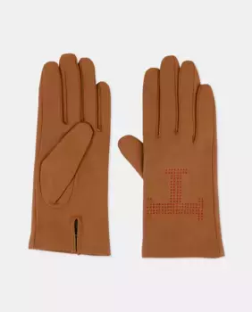 Кожаные перчатки с вырезанным логотипом Latouche, коричневый