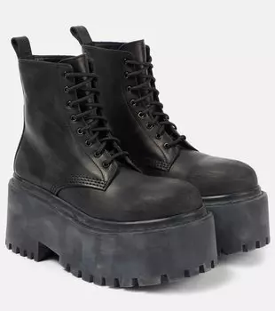 Кожаные платформенные армейские ботинки Strike Balenciaga, черный