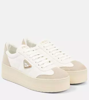 Кожаные платформенные кроссовки Prada, Bianco+Pomice