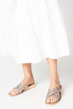 Кожаные плетеные мюли на танкетке Ronnie с перекрестными ремешками Wallis, золото