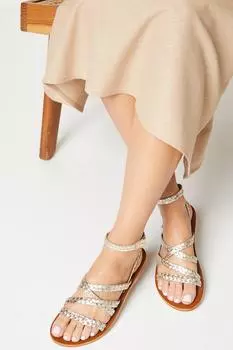 Кожаные плетеные сандалии Illy на плоской подошве Oasis, золото