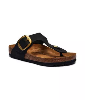 Кожаные пляжные тапочки gizeh с большой пряжкой Birkenstock, черный