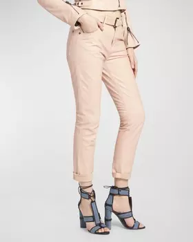 Кожаные прямые брюки-бойфренды до щиколотки с поясом TOM FORD