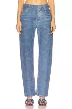 Кожаные прямые брюки Bottega Veneta, цвет Medium Blue Denim