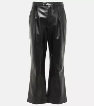 Кожаные прямые укороченные брюки SAINT LAURENT, черный