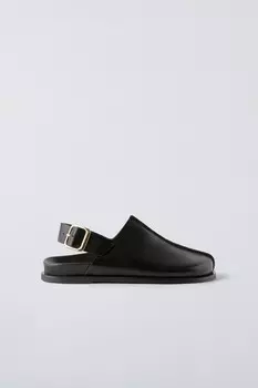 Кожаные сабо с пряжкой сзади ZARA, черный