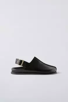 Кожаные сабо с пряжкой сзади ZARA, черный