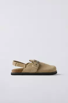 Кожаные сабо ZARA, экрю белый