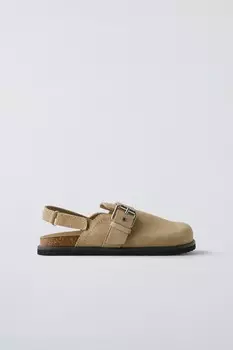 Кожаные сабо ZARA, экрю белый
