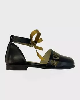 Кожаные сандалии Alexis с вышивкой для девочек, размер 5–13 Petite Maison Kids, цвет Black