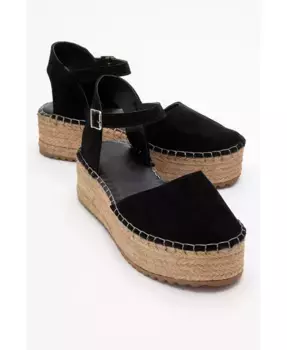 Кожаные сандалии-эспадрильи Viba Esprarille на платформе с клином Forever & Always Shoes, черный