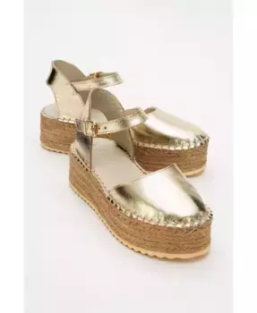 Кожаные сандалии-эспадрильи Viba Esprarille на платформе с клином Forever & Always Shoes, золотой