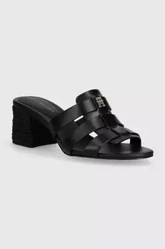 Кожаные сандалии BLOCK MID HEEL LEATHER SANDAL Tommy Hilfiger, черный