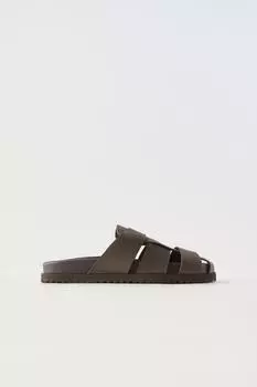 Кожаные сандалии cage ZARA, коричневый