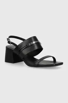 Кожаные сандалии Calvin Klein HEEL SANDAL 45 MET BAR LTH, черный