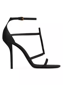 Кожаные сандалии Cassandra с ремешками и логотипом Saint Laurent, черный