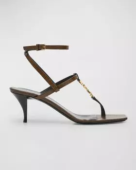 Кожаные сандалии Cassandra YSL с ремешком на щиколотке Saint Laurent, цвет Macadamia Brown