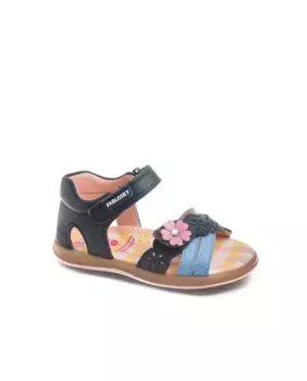 Кожаные сандалии для девочек с двойной застежкой на крючок и петлю Pablosky, темно-синий