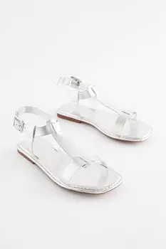 Кожаные сандалии Forever Comfort с Т-образным ремешком Next, серебряный