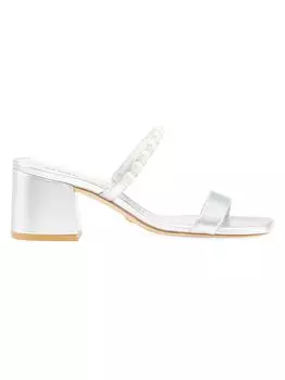 Кожаные сандалии Goldie 60MM с искусственным жемчугом Stuart Weitzman, серебряный