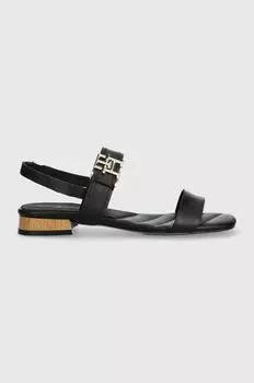 Кожаные сандалии HARDWARE FLAT SANDAL Tommy Hilfiger, черный