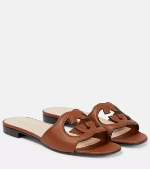 Кожаные сандалии Interlocking G с вырезом G Gucci, коричневый