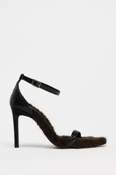 Кожаные сандалии из овчины ZARA, черный
