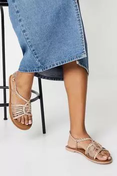 Кожаные сандалии Josie на плоской подошве с решеткой Dorothy Perkins, золото