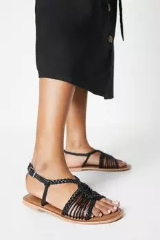 Кожаные сандалии Josie на плоской подошве с решетчатой отделкой очень широкого кроя Dorothy Perkins, черный