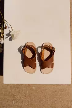 Кожаные сандалии-кроссоверы ZARA, коричневый