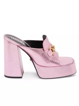 Кожаные сандалии La Vacanza 120MM на платформе с эффектом металлик Versace, розовый