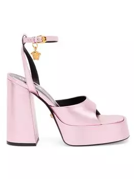 Кожаные сандалии La Vacanza 120MM на платформе с эффектом металлик Versace, розовый